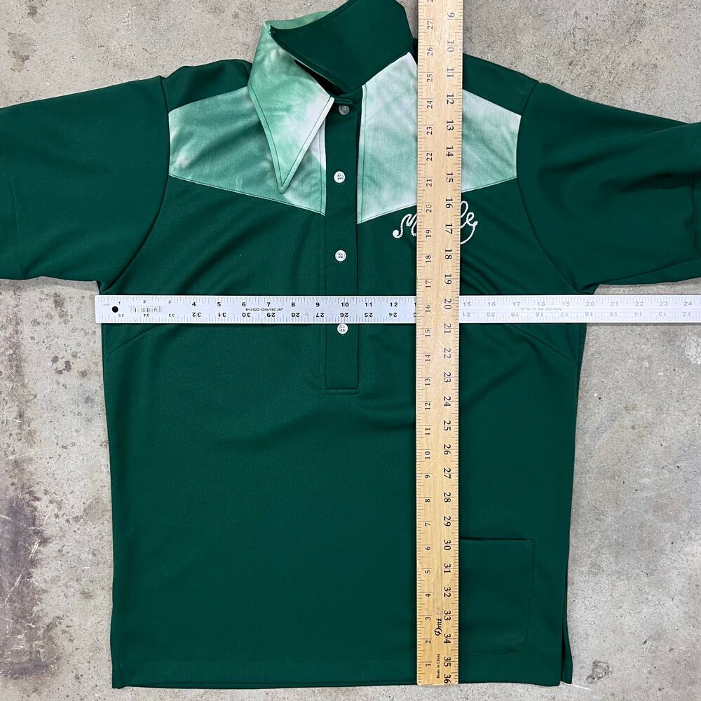 True Vintage Hilton Chainstitch Myrtle School Street Jeep Green Bowling Shirt 38 - Picture 11 of 11